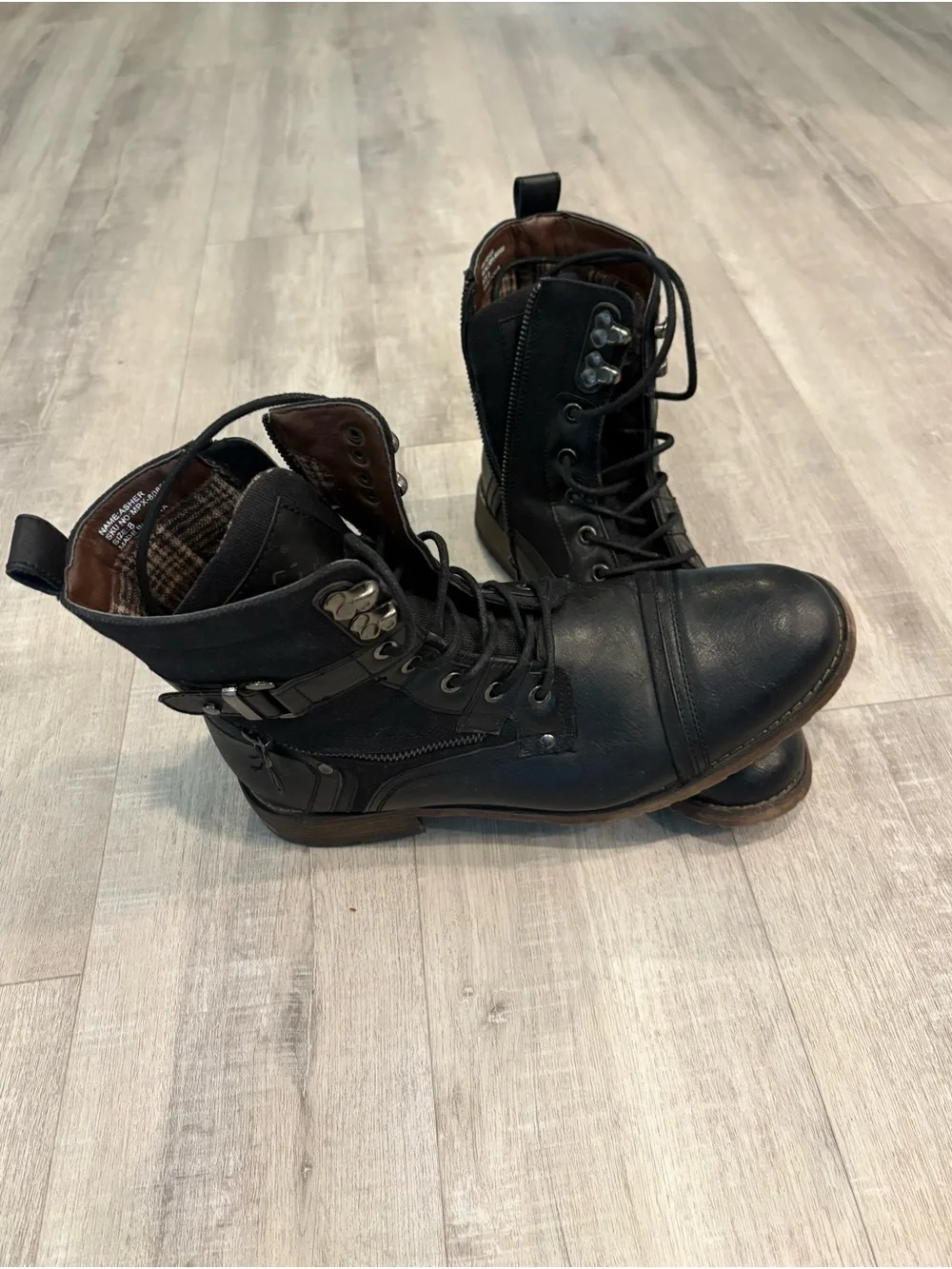 Men's Black Lace-Up Leather Combat Boots